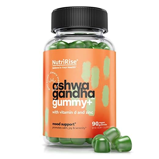 Nutririse High Potency Ashwagandha Gummies with Vitamin D, Zinc, Supports Natural Relaxation, Sleep & Immunity, Spinach Powder Superfood, 30:1 Concentrated Root Extract Equivalent to 2250 mg, 90 Count