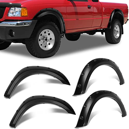cciyu Fits 1997-2003 For Ford For F150 Textured Matte Black Wheel Fender Flare Pocket Rivet Bolt Style Fender Flare Set of 4