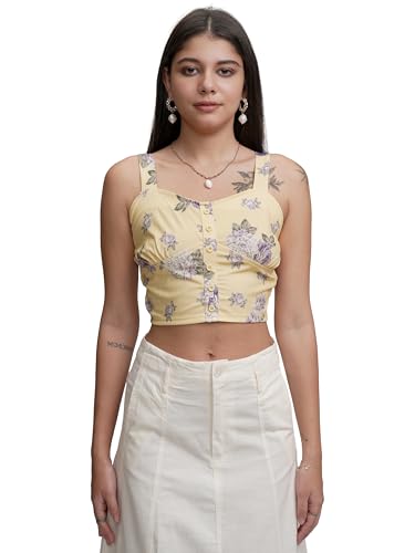 Image of Tokyo Talkies Women's Floral Print Crop Top | Square Neck | Shoulder Strap Sleeves | Chic & Feminine | Tops for Woman | Women Tops | Women Crop Top