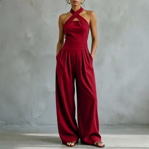 Mono ajustado de verano elegante con escote halter para invitadas 4