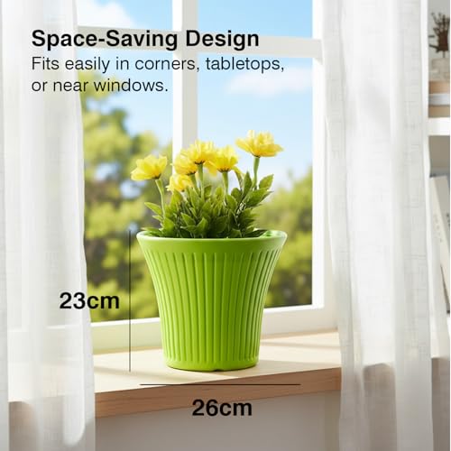 Image of GARDENS NEED 10 Inches Tancy Round Flower Pot | Set of 4 | Lemon Green | Plastic Planter Pots for Indoor & Outdoor Home, Office & Balcony Decoration