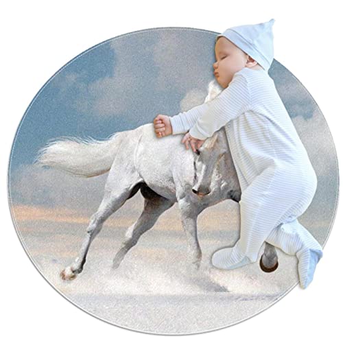 Tapis rond de chambre antidérapant cheval blanc 70cm isolant - 2