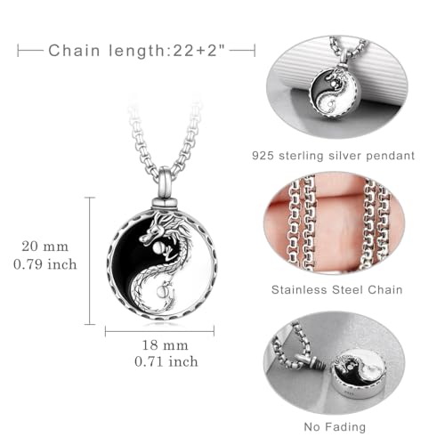 Yin Yang Urn Necklace For Men 925 Sterling Silver Dragon Yin Yang Cremation Jewelry For Ashes Urn Necklaces Ashes Necklace For Men Women Cremation Jewelry4