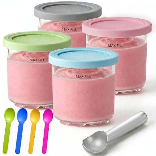 Image of Creami Pints and Lids for Ninja - 4 pack Creamy Icecream Containers Cups Jars Tubs Canisters Set, Smoothie Pot Compatible with NC299AMZ & NC300s Series Creamer Ice Cream Maker Machine Accessories