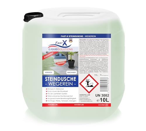 FAST X Steindusche-Wegerein Konzentrat 10L – Effektive, Umweltfreundliche Außenreinigung für Pflaster, Platten und Steine - unkrautvernichter