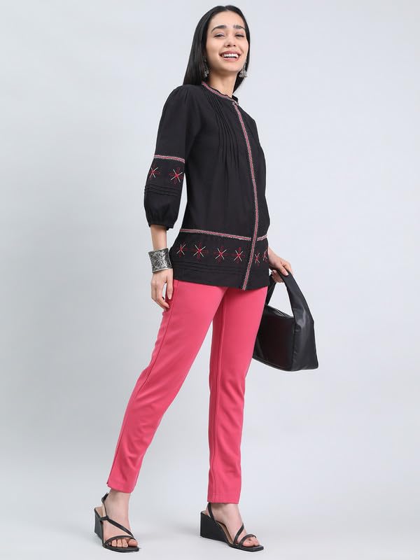 Image of GO COLORS Ponte Smart Kurti Pants Full Length for Women | Breathable, Mid Rise