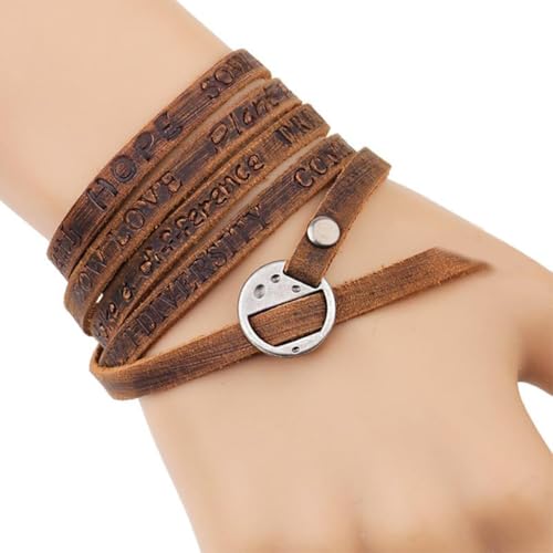 2PCS Cowhide Leather Wrap Bracelets Wristbands Cuff Vintage Adjustable Genuine Leather Boho Layered Bracelet Western Brown Stackable Straps Arm Armor with Alloy Toggle Clasp for Men Women4