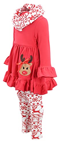 Image of Unique Baby Girls Kids Toddler 3pc Outfit Set Long Sleeve Cotton Blend Tunic Top Leggings and Scarf