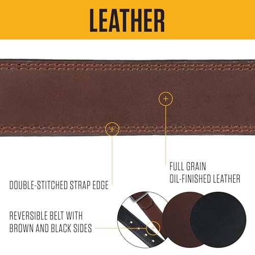 Carhartt mens Durable Full Grain Leather Reversible Center Bar Buckle Belt, W/Rugged Antique Nickle Hardware4