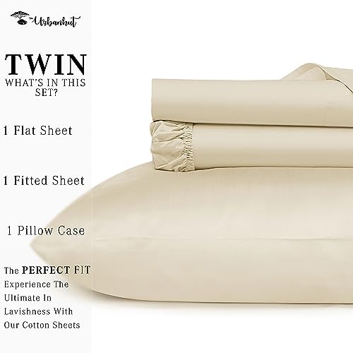 URBANHUT 800 Thread Count Twin Size Egyptian Cotton Sheets Set,3 Pc Bed Sheet Sets for Twin Size Bedding, Luxury Hotel Sheets Sateen Finish Fits 16" Deep Pocket - Ivory