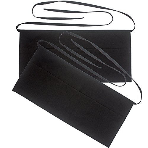 SEW UR LIFE (2SET Resist Water 3 Big Pockets Black Waist Server Apron Kitchen Restaurant Bistro Cafe Bar Pub Bakery Unisex Half Aprons for Chef, Baker, Servers, Waitress, Waiter（Thin Straps