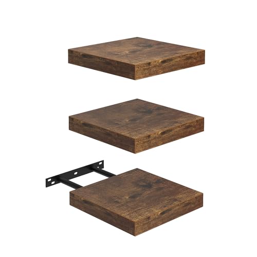 FURNITABLE Estantes Flotantes Estantes de Pared Juego de 3 Compactos de 20 x 20 Cm de Tablero de Fibra de Densidad Media para Salón, Cocina, Pasillo, Marrón Rústico