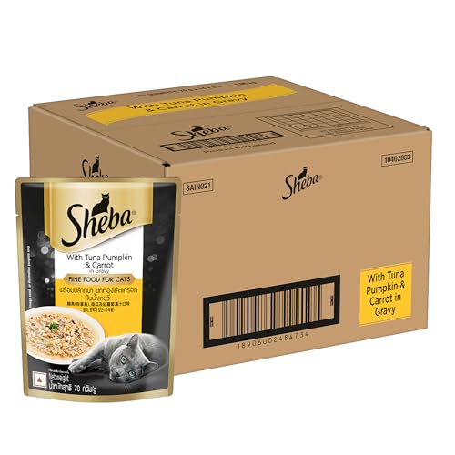 Sheba Fine Premium Adult (1+ Years) Wet Cat Food, Tuna Pumpkin & Carrot in Gravy, 70 g Pouch (Pack of 24), High-moisture gravy cat food for healthy hydration (B08QTHG5VP) Amazon Price History, Amazon Price Tracker