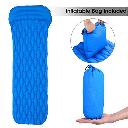 AZITEKE Matelas de Camping Gonflable, Ultraléger Matelas Autogonflant(Oreiller Bleu Clair)