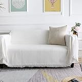 DOMOJT Funda para sofá de Exterior de 3 Asientos,Funda para sofá Chaise,Funda de algodón de Color sólido,Fundas para sofá Blancas de 70'x 149'