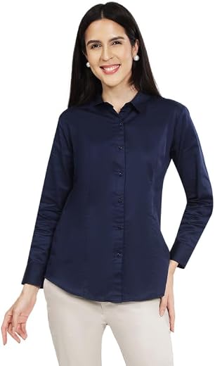 Purple Finch Women’s Full Sleeve Formal Shirt | Regular Fit Office Wear Top | Button Down Collared Blouse Workwear for Bus...