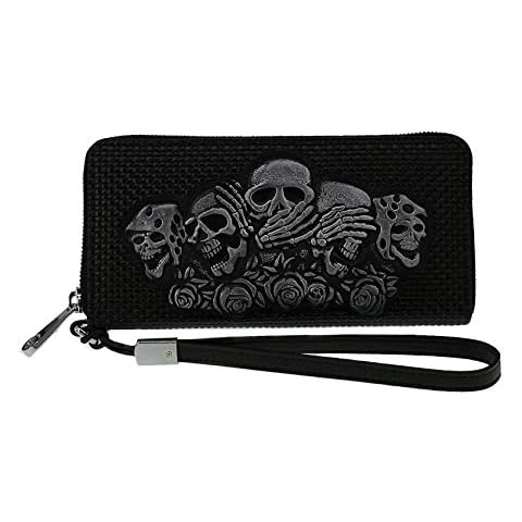 ABC STORY Women's Purse Clutch Handbag Wrist Strap Phone Bag Genuine Leather Skull Rose One Size Vintage Cover