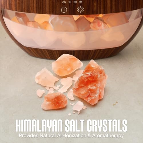 SALUBRITO 2-In-1 Essential Oil Diffuser with Himalayan Salt Lamp, Ultrasonic Aromatherapy Diffuser for Home, Auto Shut-Off, Cool Mist Humidifier, 100ml, Warm Light, Light Wood - Image 3