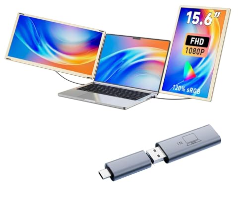 Image of KEFEYA Laptop Screen Extender 15.6 inch Triple Monitor for Laptops 13-17.3 inch, 120% sRGB 235 Rotation Detachable Laptop Monitor Extender for Windows /Mac /Dex /Chrome /Surface, H6 Adapter