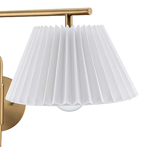 Image of Nathan James Kai Modern Wall Mounted Plugin Bedside Reading Lamp with Pleated Shade, Vintaged Brass Finish