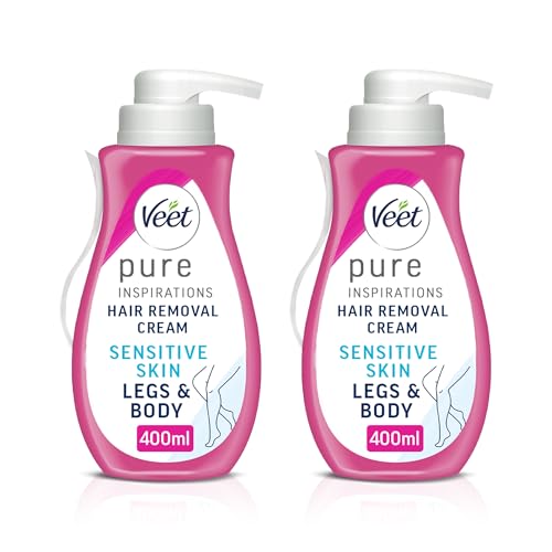 Veet Pure Hair Removal Cream Legs & Body Sensitive Skin 1 Spatula Long Lasting Smoothness Hydrates of Exfoliates Least Number Ingredients Packaging may vary (400ml (pack of 2))