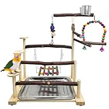 kathson Wood Bird Playground Parrot Play Stand with Feeder Cups Parakeet Perch Stand with Ladder Hanging Swing Chewing Toys Conure Cage Accessories for Parakeet Conure Lovebird Cockatiel