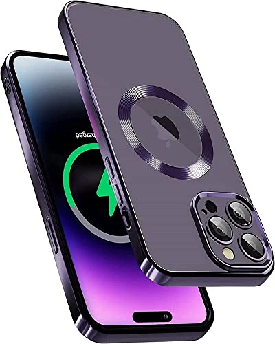 Image of VONZEE Clear Logo Electroplating Transparent Case for iPhone 14 Pro Max Case 6.7 inch 2022, Luxury Electroplated TPU Cover, Individual Camera Protection for Each Lens Bumper Case (Deep Purple)