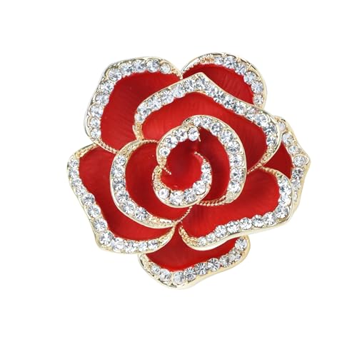 Image of Elegant Crystal Blooming Rose Flower Brooch Lapel Pin Breastpin for Women Birdal Cardigan Hat Scarf Suit Sweater Floral Pins