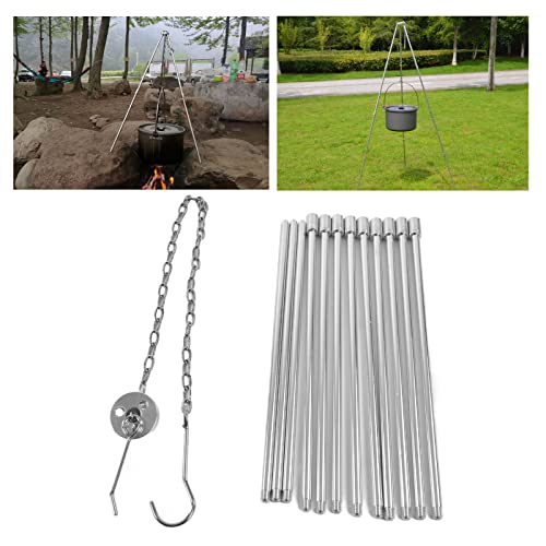 Topyond Campfire Tripod, Adjustable Fire Pit Grill for Cooking, 4 Section Durable Aluminum Alloy Tripod, Portable Campfire Cooking Tool for Outdoor Camping