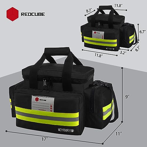 Image of REDCUBE Emergency Bag,First Aid Bags Empty,Professional Emergency Responder Trauma Bag Medical Bag with Multiple Compartment Kit Carrier for EMT, EMS, Paramedics(Black)(Bag only)
