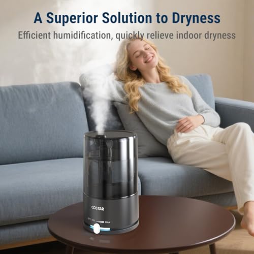 Image of COSTAR Humidifier for Room Moisture with 4.2 Litres Water Tank, Top-Refill Cool Mist Ultrasonic Humidifier for Home Bedroom Whisper-Quiet, Auto-Shut off, Effective Cold & Cough Relief, Black