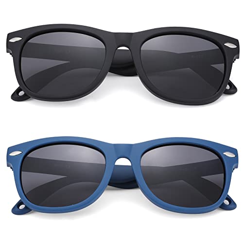 Nulooq Flexible Polarized Baby Sunglasses With Adjustable Strap For Toddler Newborn Infant Age 0-24 Months, 100% Uv400 Protection (Matte Black/Gray + Matte Blue/Gray) #TOP2