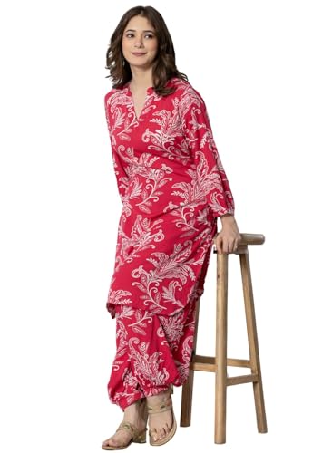 rytras Women's Pure Cotton Printed Straight Kurta Set with Palazzo Pants - Ethnic Wear, Pink - Image 6