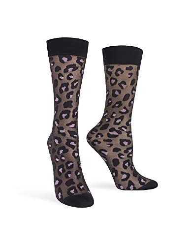 HUE Women's Leopard Tulle Trouser Sock, Black w/Pink, One Size