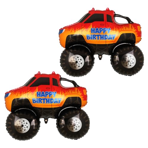2 Pcs Jumbo Monster Truck Balloon Foil Mylar Helium Large Happy Birthday Car Balloons Monster Truck Two Fast Theme Fast One Race Car Themed Birthday Party Decorations Supplies