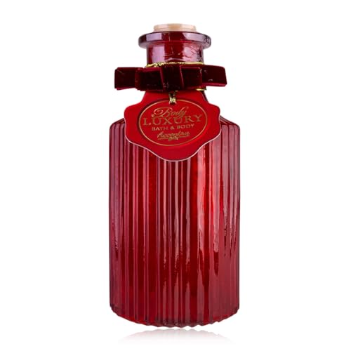 Bain moussant Accentra BODY LUXURY, mousse de douche, gel douche dans un flacon en verre avec bouchon et nœud en velours rouge, 240 ml, parfum vanille, Noël, cadeau pour femme, nœud en velours