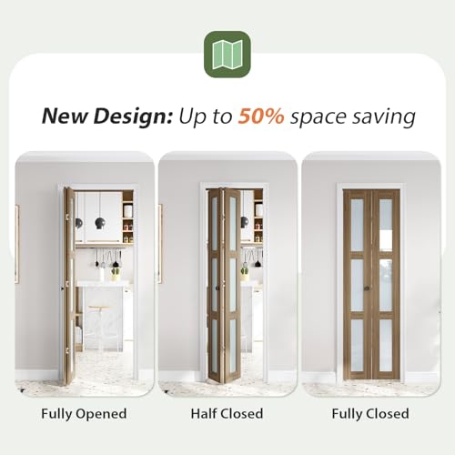 Image of FREDBECK Glass Bifold Door for 28x80 Opening,PVC, Brown Doors for Closet