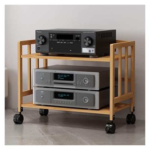 AV-Media-Ständer aus Bambus mit Rollen – HiFi-Möbel-Audio-Regal für Heimkino, verstellbar, 2/3/4/5 Ablagen, Medien-Aufbewahrung für Audio-Geräte und Zubehör