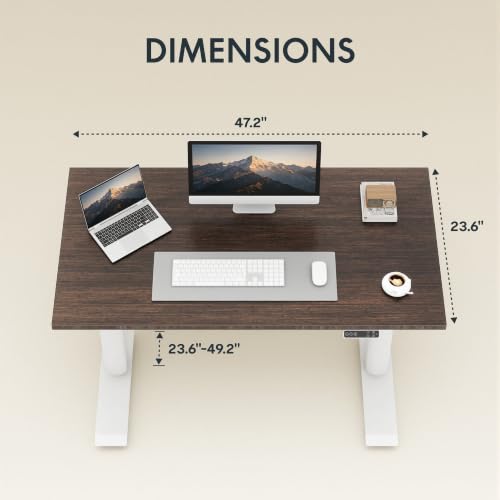 Image of FLEXISPOT E6 Pro Large 48 inch x 24 inch Organic Modern Bamboo Standing Desk, Electric Dual Motor 3-Stage Height Adjustable Desk with Oval Legs, Heavy Duty 330lbs, Walnut Bamboo Desktop, White Frame