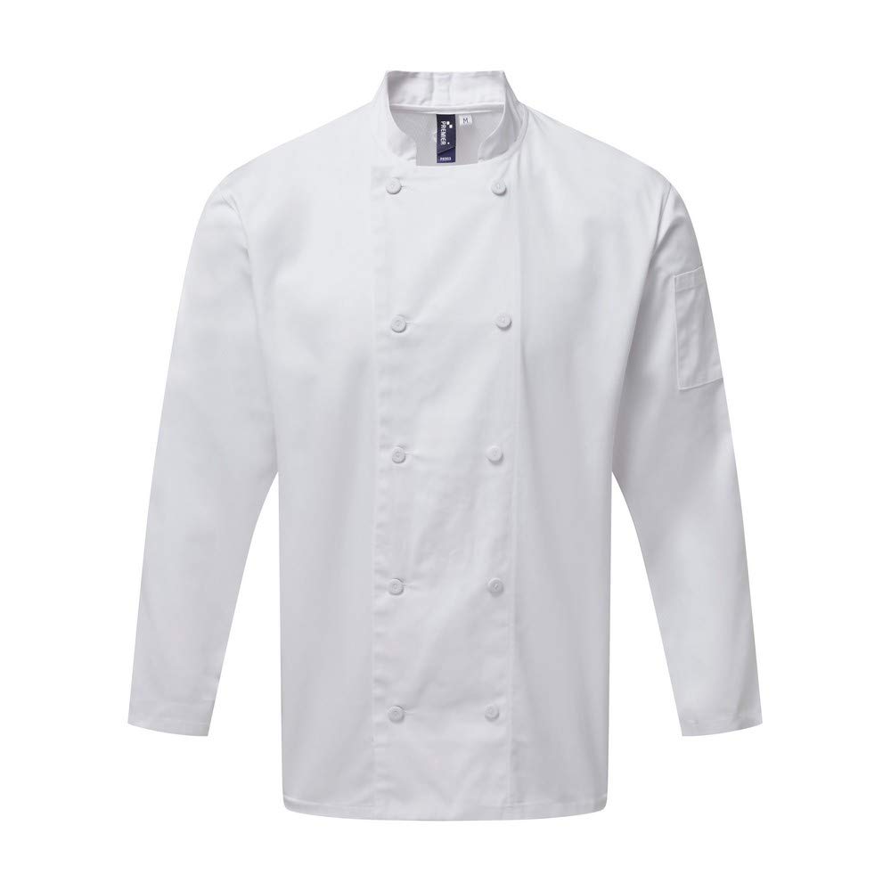 Premier Men's White Unisex Adults Chefs Coolchecker Long Sleeve Jacket (M) (White)