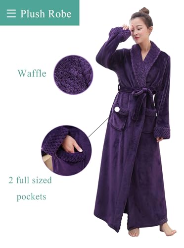 Image of Artfasion Womens Long Fleece Robe - Warm Soft Floor Length Flannel Bathrobes for Winter Thicker Long House Coat with Pockets