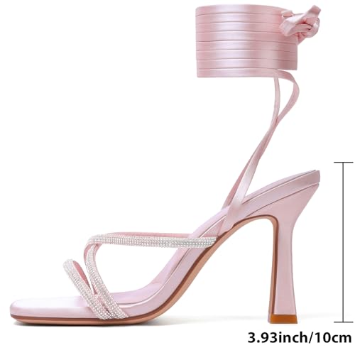 Image of Mostrin Womens Sandals Strappy Heels for Women Lace Up Square Open Toe Heels Tie Up High Heeled Sandals for Prom, Party, Daily Wear