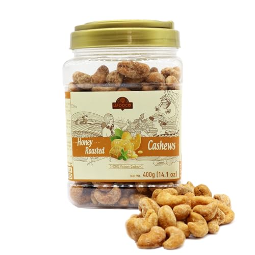 Image of LAFOOCO Honey Roasted Cashews 14.1 oz, Sweet Crunchy Party Nuts Gift | Whole cashews in a natural honey glaze. Halal & BRCGS certified Vietnamese nuts in a resealable jar. Sweet salty snack.