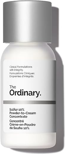 The Ordinary Sulfur 10% Powder-to-Cream Concentrate, targeted blemish spot treatment, helps minimize appearance of breakouts