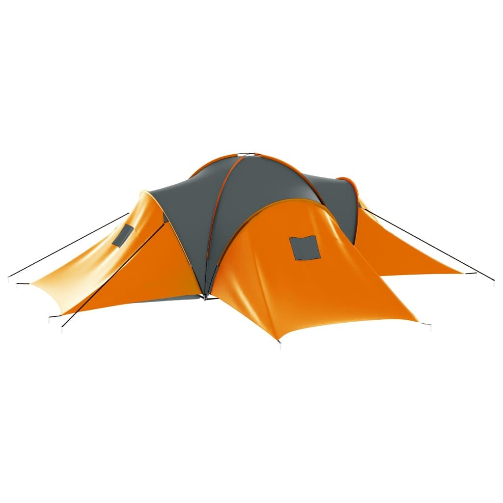 vidaXL Large Camping Tent for 9 Persons, Gray and Orange Tent with 3 Compartments, Waterproof PE Floor, Mosquito Net, Quick Assembly, Portable and Lightweight