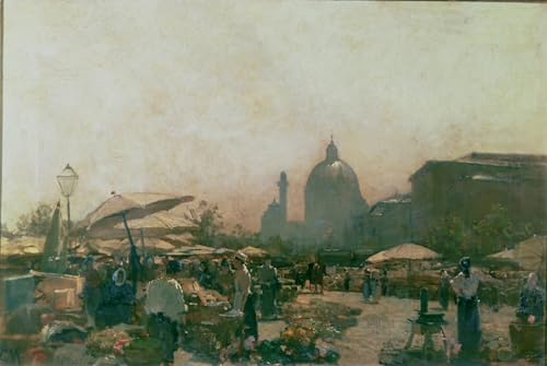 Tableaux un marché avec l'église St Charles Carl Moll impression sur toile abstraite 60x90cm