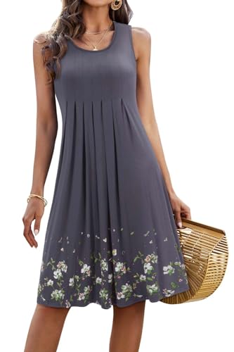 Image of KILIG Women Soft Casual Beach Sundress Floral Pleated Vintage Tank Dress 2026