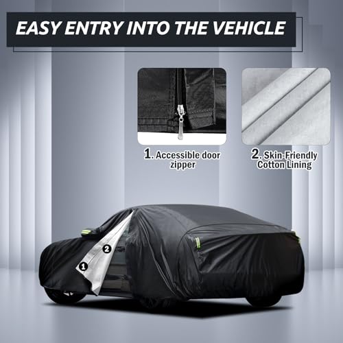 Image of Migaven 6 Layers Car Cover Custom Fit for Ford Mustang 1994-2025, for Chevy Camaro 2010-2025, Waterproof Full Exterior Cover Rain Sun Protection with Door Zipper & Inner Cotton