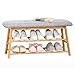 GUUFUFA Tabouret À Langer Moderne en Bois Massif, Étagère À Chaussures À Double Décharge, Étagère De Rangement Rembourrée pour Jusqu'à 4 Paires, Support À Chaussures Confortable, Gris Naturel,90cm
