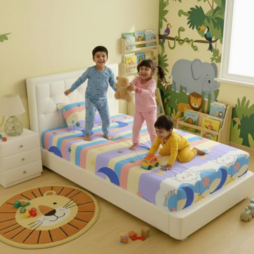 Image of Filymore Kids Good Night Single bedsheet with one Pillow Cover Made with Microfiber (Size 90x60) (Pillow Size 18x28) (Colour-Beige)